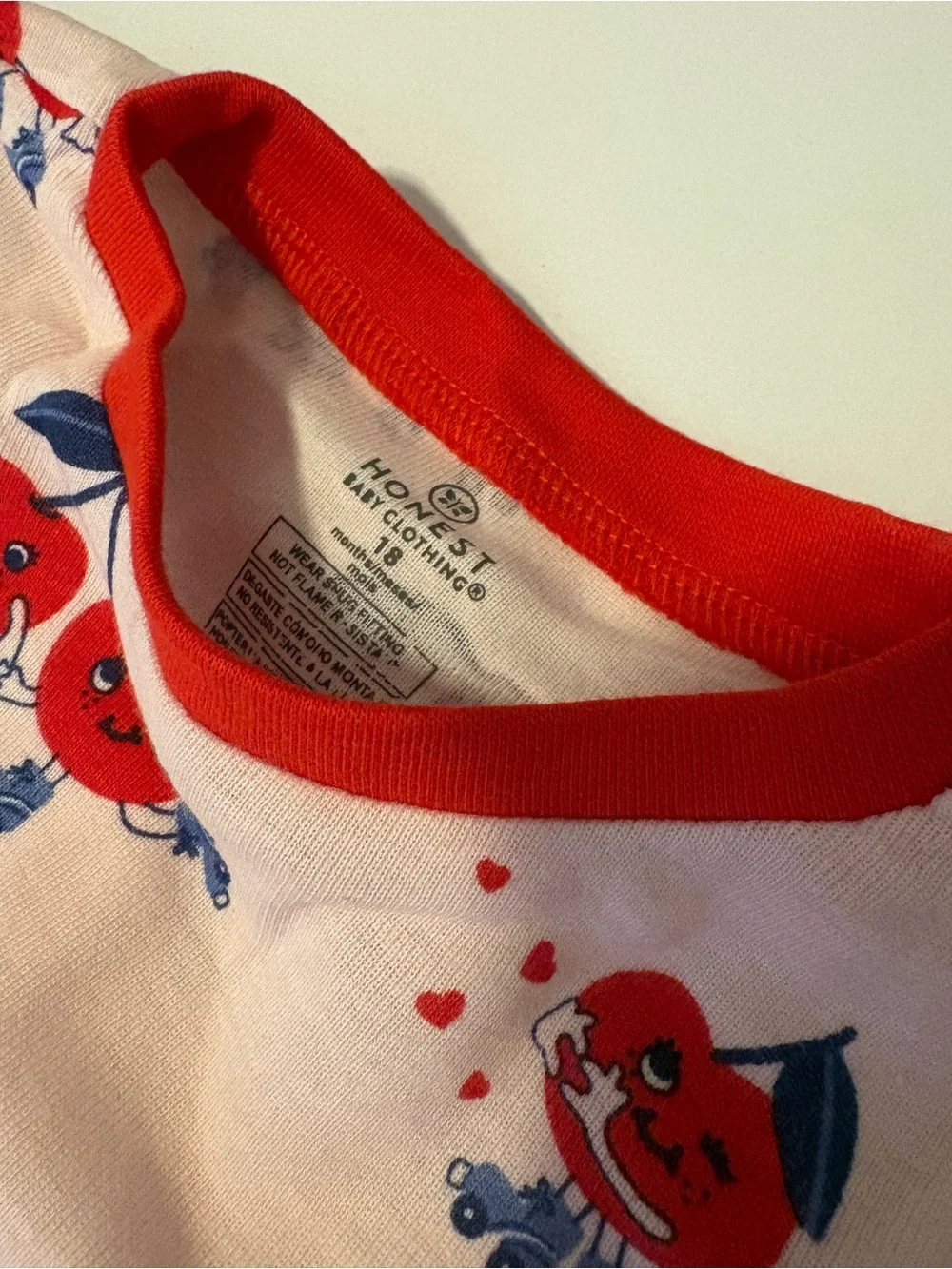 The Honest Company Baby Pink Cherry Print Pajama Set with Red Trim 18months NWT